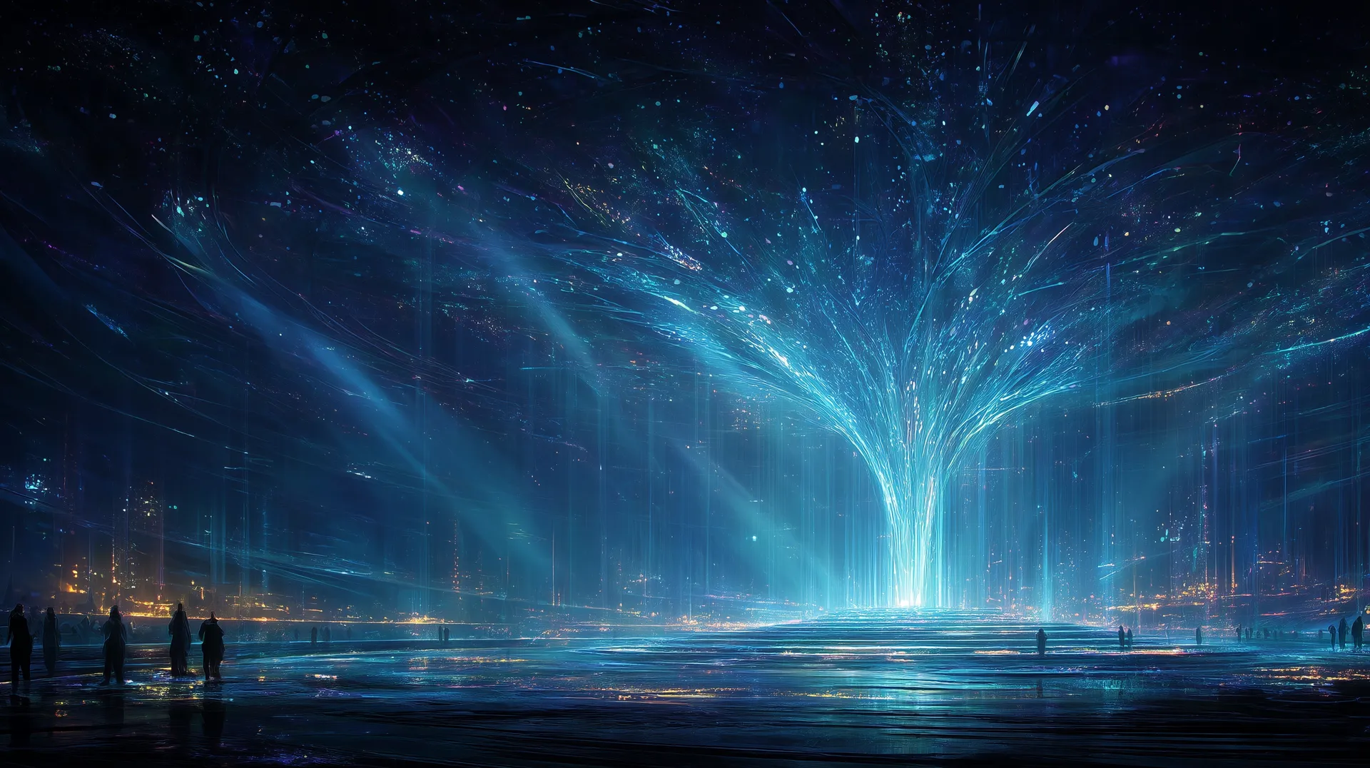 Futuristic City with Giant Electric Tree