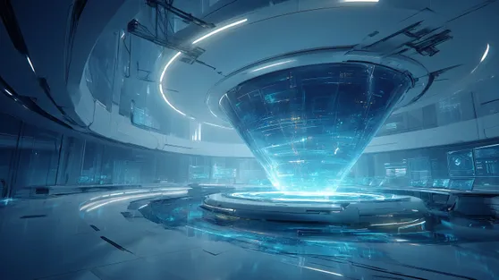 Futuristic Room with Giant Digital Funnel