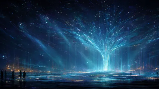 Futuristic City with Giant Electric Tree
