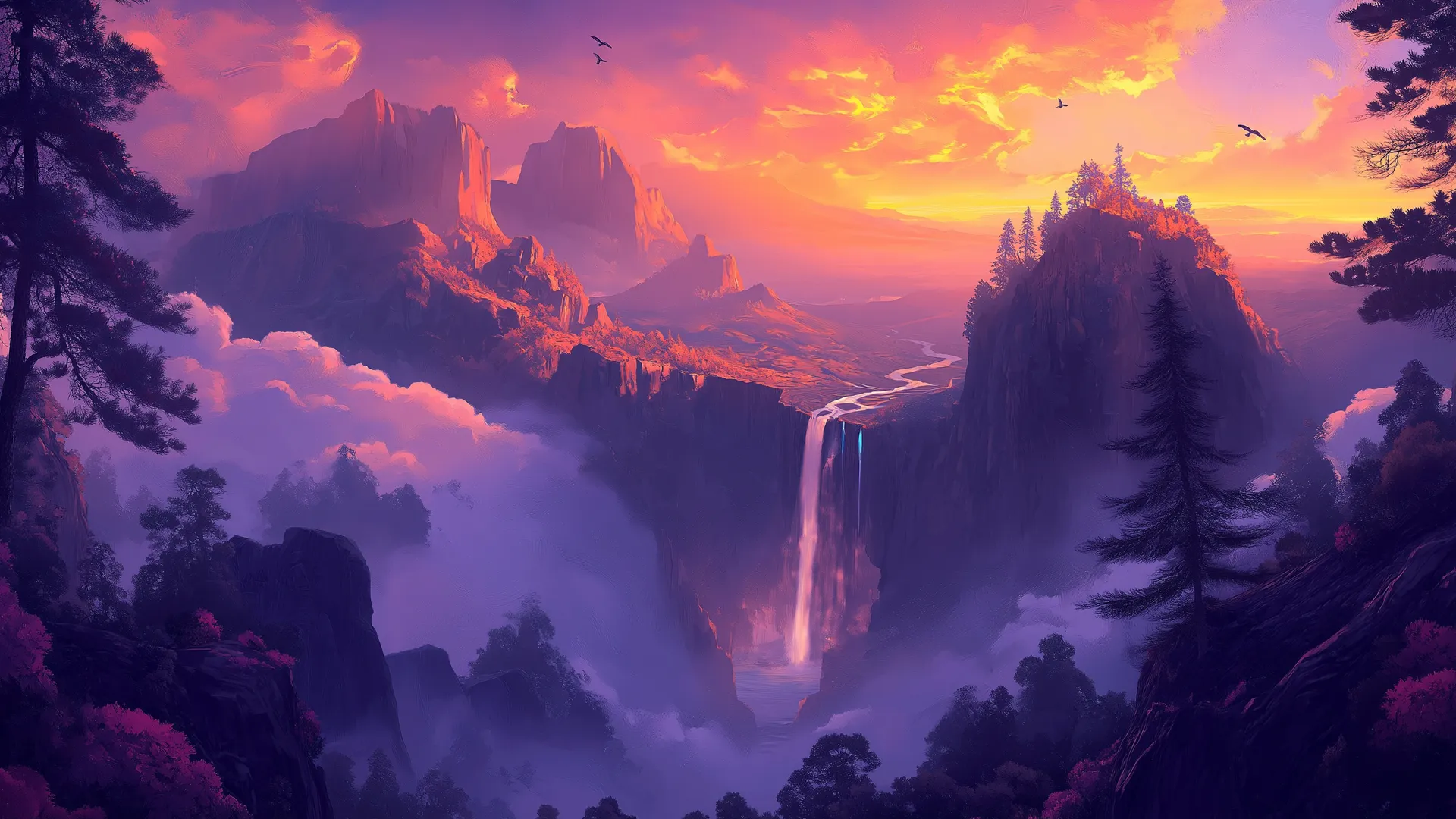 Landscape Sunrise Waterfall