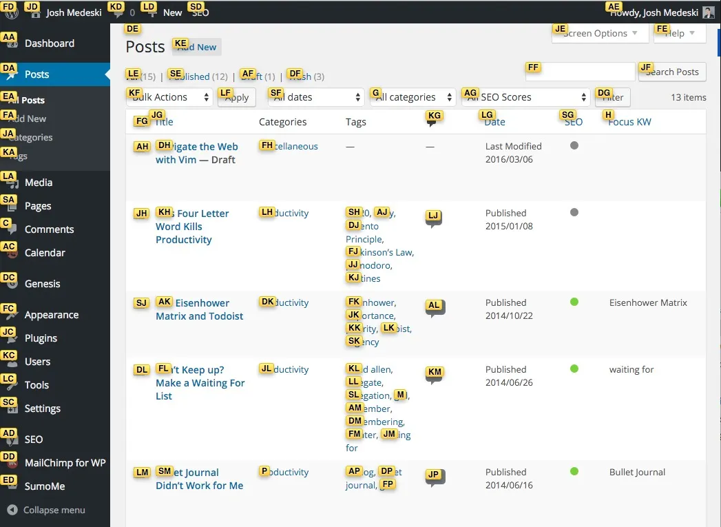 Vimium f command